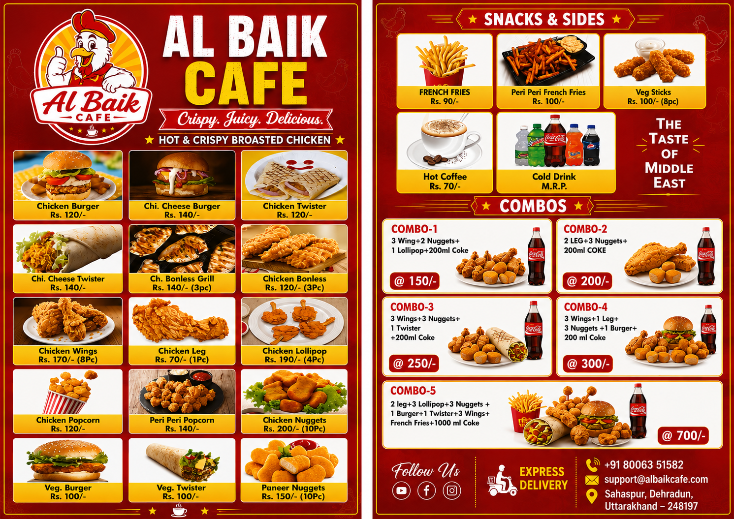 Al Baik Cafe official food menu with prices and combo offers